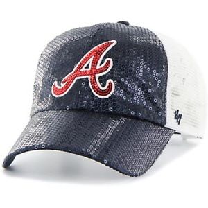 MLB Sparkling Navy and White Hat with Red Emblem Atlanta Braves
